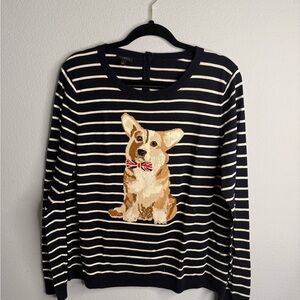 Talbots Striped Dog Sweater with Corgi Design